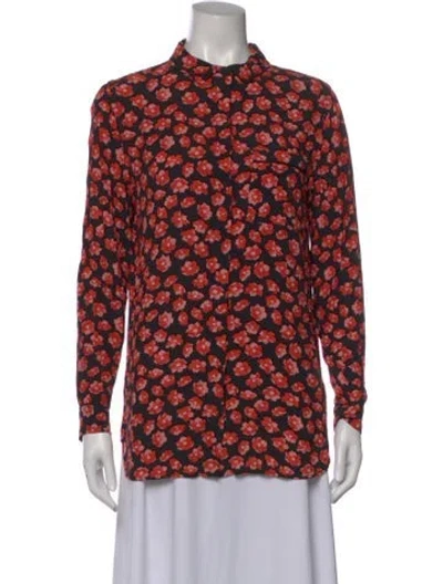 Pre-owned Ganni Floral Print Long Sleeve Blouse In Red