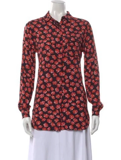Pre-owned Ganni Floral Print Long Sleeve Blouse In Red