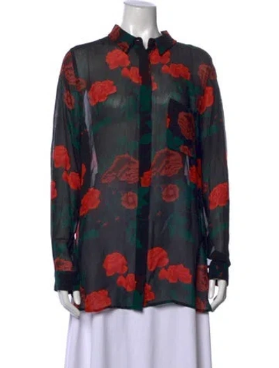 Pre-owned Ganni Floral Print Long Sleeve Blouse W/ Tags In Black