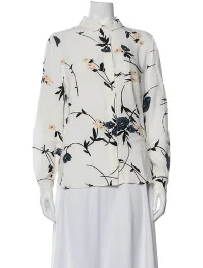 Pre-owned Ganni Floral Print Long Sleeve Blouse In White