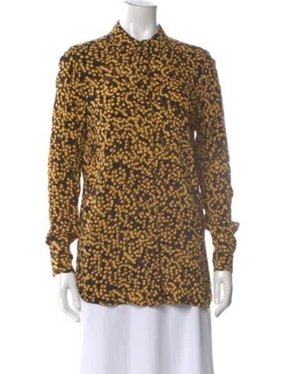 Pre-owned Ganni Floral Print Long Sleeve Blouse In Yellow