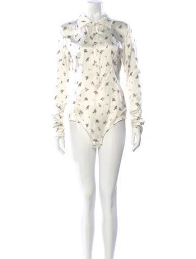 Pre-owned Ganni Floral Print Long Sleeve Bodysuit In Neutral
