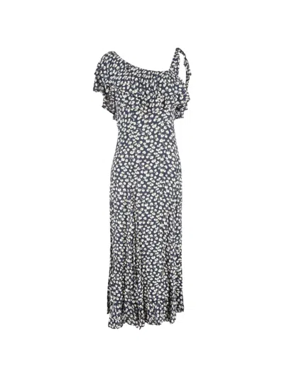 Pre-owned Ganni Floral-print Maxi Dress In Blue