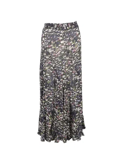 Pre-owned Ganni Floral-print Maxi Skirt In Black