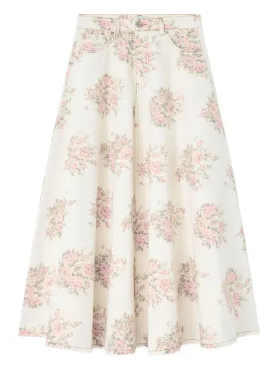 Ganni Floral-print Maxi Skirt In Neutral
