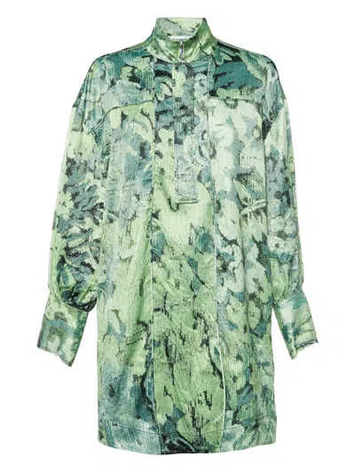 Pre-owned Ganni Floral-print Midi Dress In Green