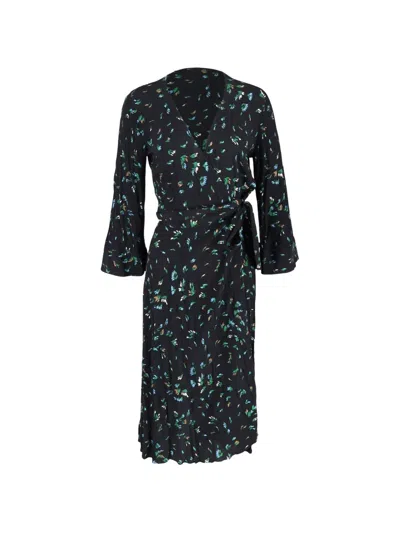 Pre-owned Ganni Floral-print Midi Dress In Black