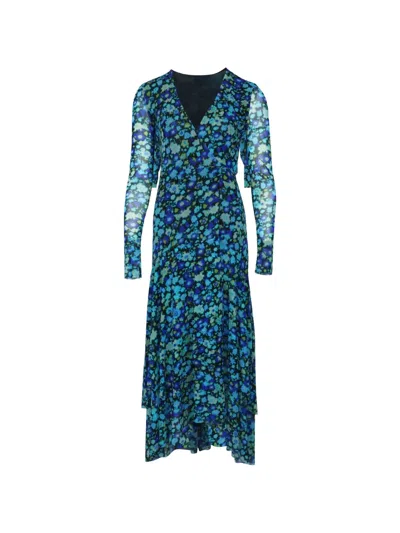 Pre-owned Ganni Floral-print Midi Dress In Blue