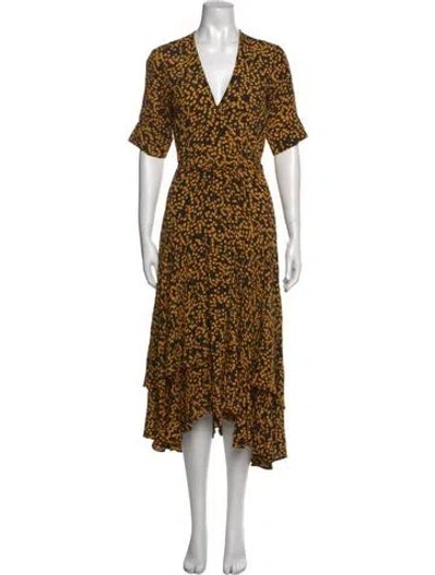 Pre-owned Ganni Floral Print Midi Length Dress In Black