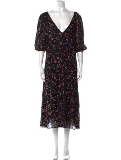 Pre-owned Ganni Floral Print Midi Length Dress In Black