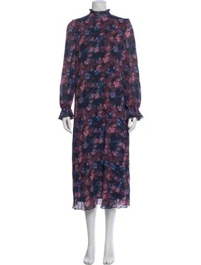 Pre-owned Ganni Floral Print Midi Length Dress In Black