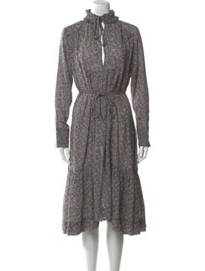 Pre-owned Ganni Floral Print Midi Length Dress In Black