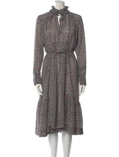 Pre-owned Ganni Floral Print Midi Length Dress In Black