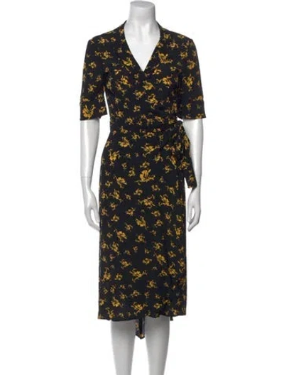 Pre-owned Ganni Floral Print Midi Length Dress In Black