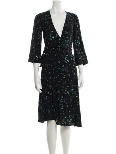 Pre-owned Ganni Floral Print Midi Length Dress In Black