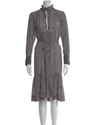 Pre-owned Ganni Floral Print Midi Length Dress In Black