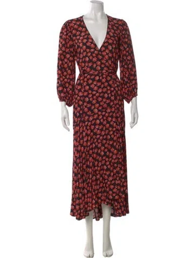 Pre-owned Ganni Floral Print Midi Length Dress In Black