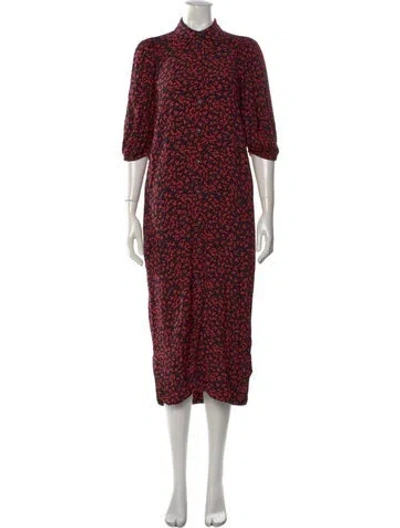 Pre-owned Ganni Floral Print Midi Length Dress In Black