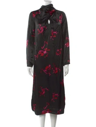 Pre-owned Ganni Floral Print Midi Length Dress In Black