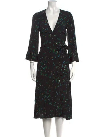 Pre-owned Ganni Floral Print Midi Length Dress In Black
