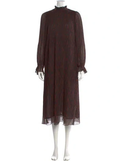 Pre-owned Ganni Floral Print Midi Length Dress In Black