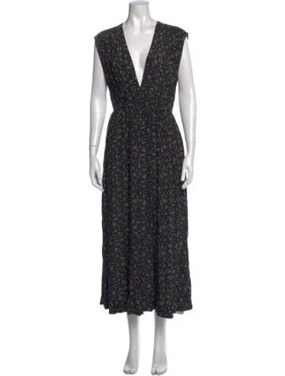 Pre-owned Ganni Floral Print Midi Length Dress In Black