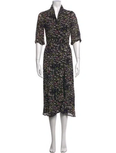 Pre-owned Ganni Floral Print Midi Length Dress In Black/neutrals