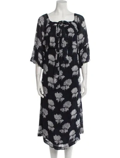 Pre-owned Ganni Floral Print Midi Length Dress In Blue
