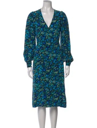 Pre-owned Ganni Floral Print Midi Length Dress In Blue