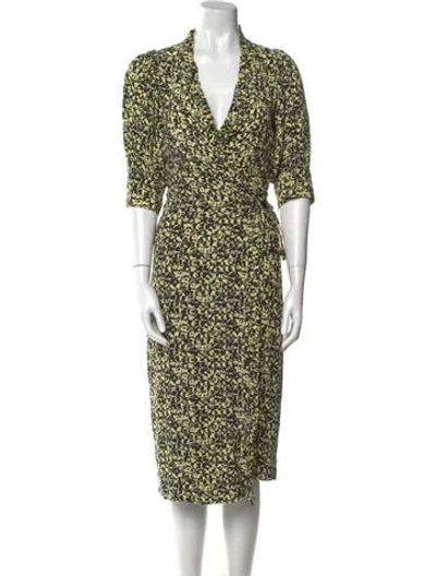Pre-owned Ganni Floral Print Midi Length Dress In Green