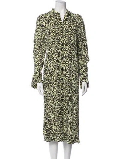 Pre-owned Ganni Floral Print Midi Length Dress In Green
