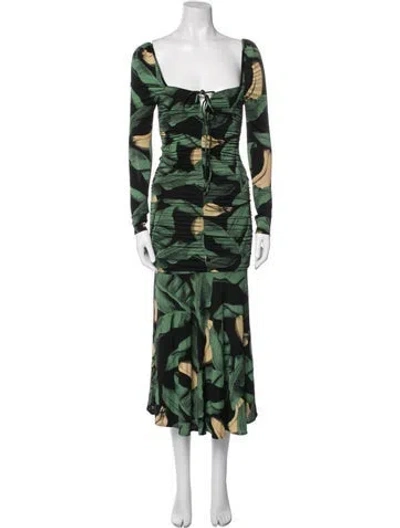 Pre-owned Ganni Floral Print Midi Length Dress In Green