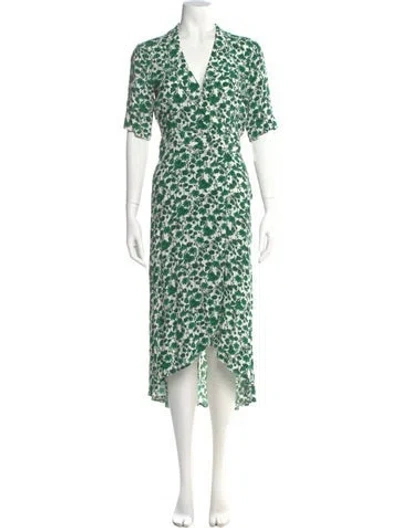 Pre-owned Ganni Floral Print Midi Length Dress In Green