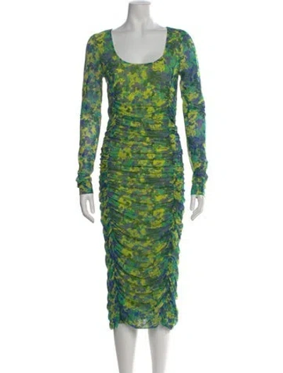 Pre-owned Ganni Floral Print Midi Length Dress In Green