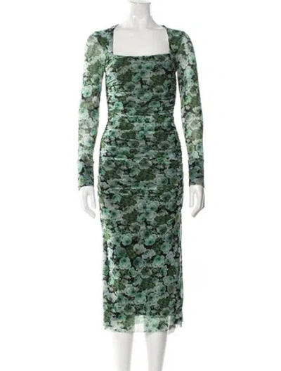 Pre-owned Ganni Floral Print Midi Length Dress In Green