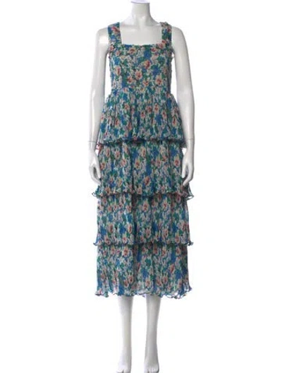 Pre-owned Ganni Floral Print Midi Length Dress In Green