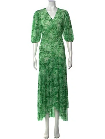 Pre-owned Ganni Floral Print Midi Length Dress In Green