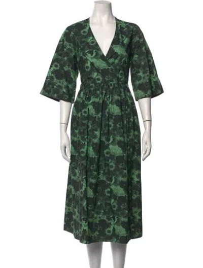 Pre-owned Ganni Floral Print Midi Length Dress In Green