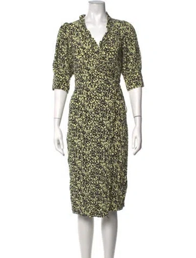 Pre-owned Ganni Floral Print Midi Length Dress In Green
