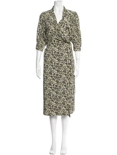 Pre-owned Ganni Floral Print Midi Length Dress In Green