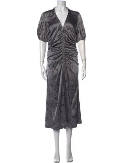 Pre-owned Ganni Floral Print Midi Length Dress In Grey