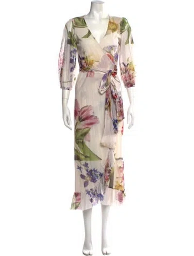 Pre-owned Ganni Floral Print Midi Length Dress In Multi