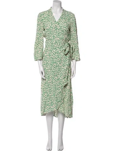 Pre-owned Ganni Floral Print Midi Length Dress In Neutral