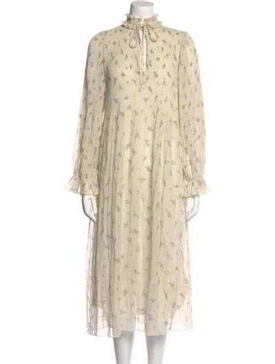 Pre-owned Ganni Floral Print Midi Length Dress In Neutral