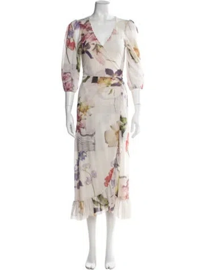 Pre-owned Ganni Floral Print Midi Length Dress In Neutral