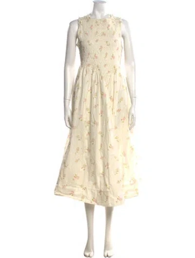 Pre-owned Ganni Floral Print Midi Length Dress In Neutral