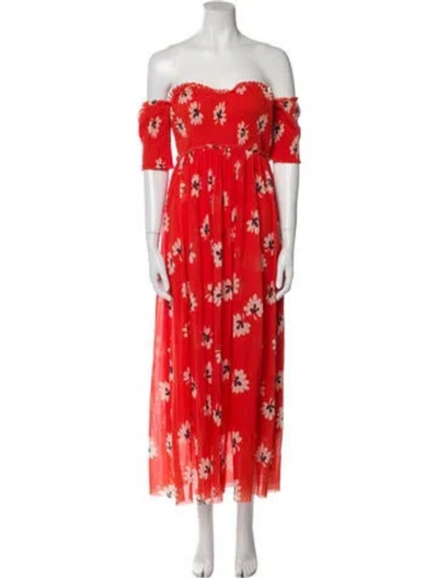 Pre-owned Ganni Floral Print Midi Length Dress In Orange