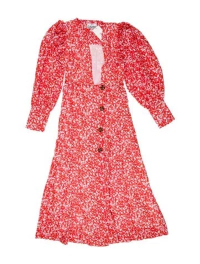 Pre-owned Ganni Floral Print Midi Length Dress In Orange