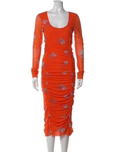 Pre-owned Ganni Floral Print Midi Length Dress In Orange