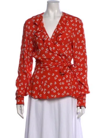 Pre-owned Ganni Floral Print Midi Length Dress In Orange